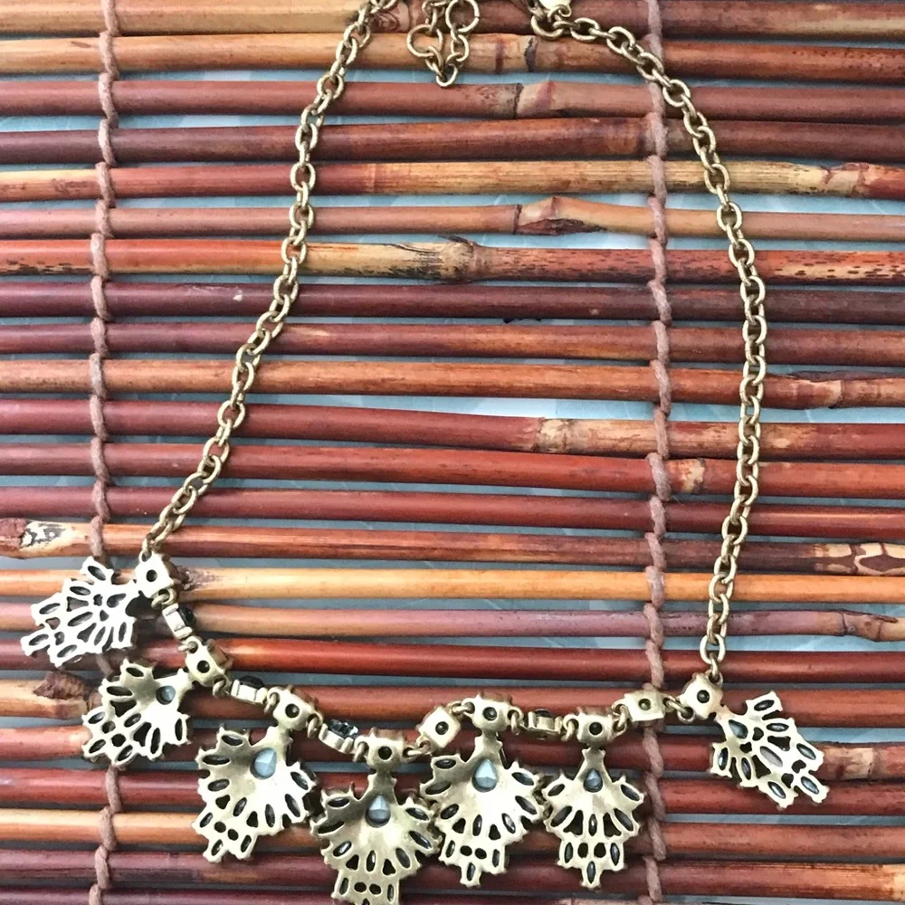 J. Crew Bewjeweled Rhinestone Gold Tone Floral Necklace